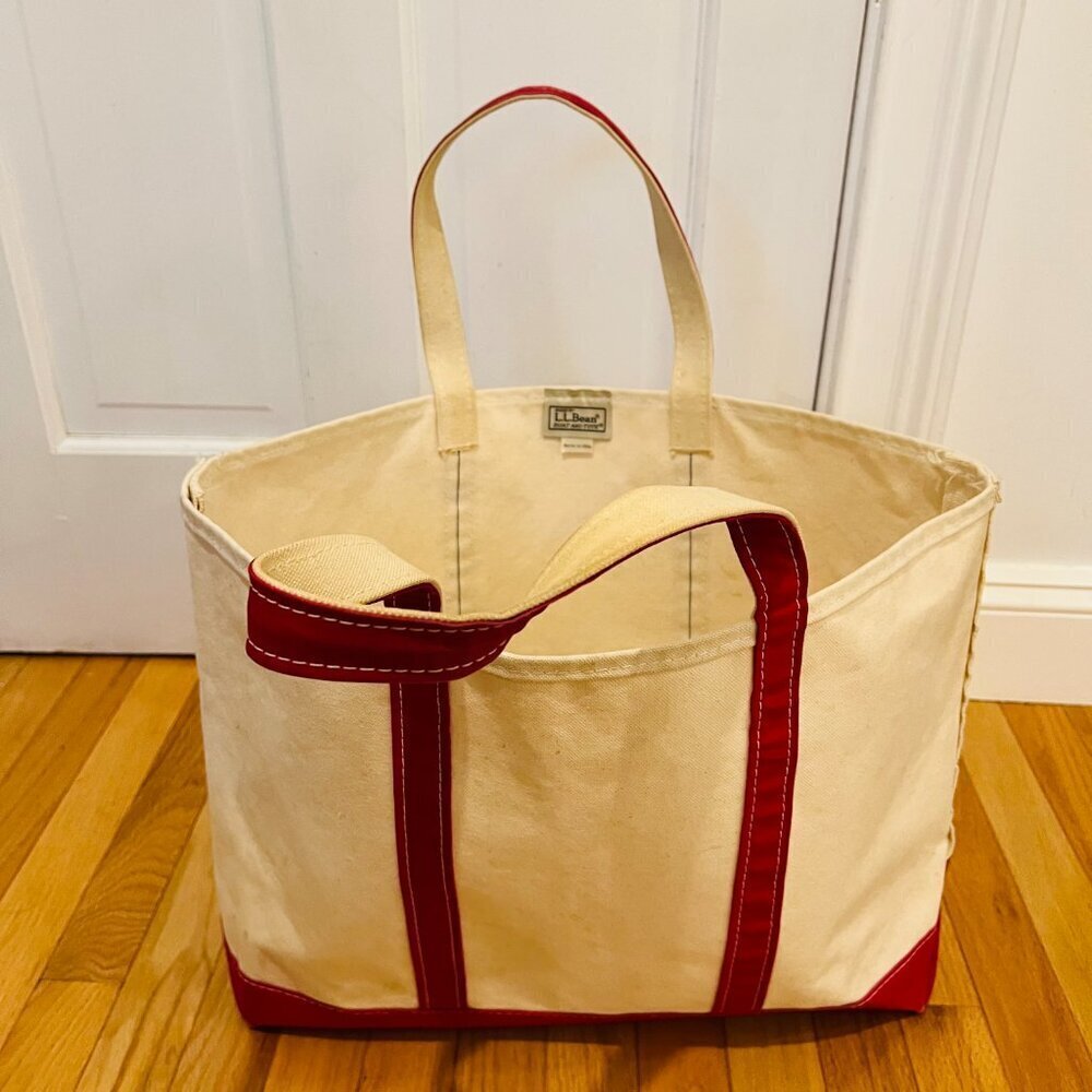 Vintage 1980s L.L Bean Boat And Tote Large Heavy Canvas Bag USA Red/White - Picture 4 of 16